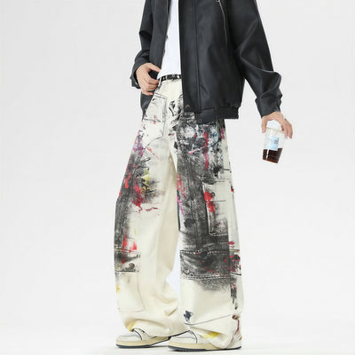 Men's Spring Graffiti Cargo Wide Leg Denim Jeans