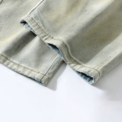 Men's Spring Heavily Ripped Straight Leg Denim Jeans