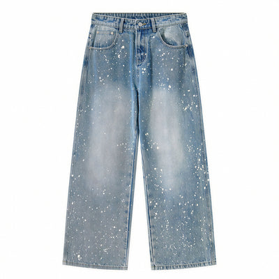 Men's Light Blue Splatter Dot Wide Leg Denim Jeans
