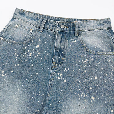 Men's Light Blue Splatter Dot Wide Leg Denim Jeans