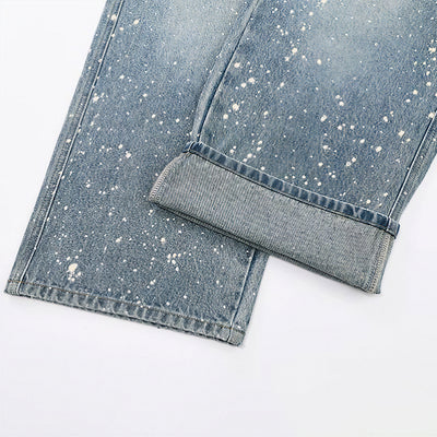 Men's Light Blue Splatter Dot Wide Leg Denim Jeans