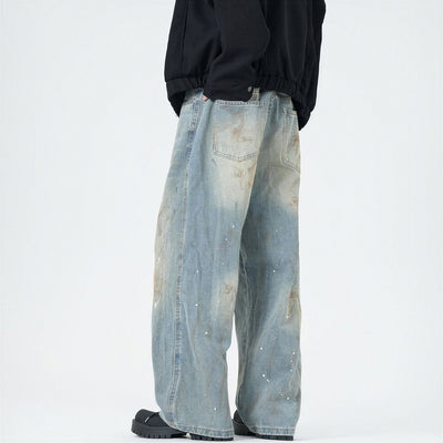 Men's Spring Washed Splatter Paint Straight Leg Jeans