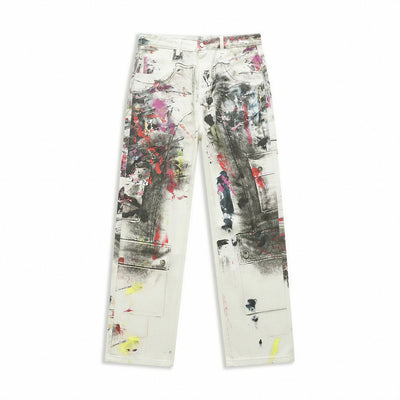 Men's Spring Graffiti Cargo Wide Leg Denim Jeans