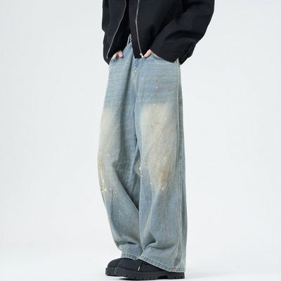 Men's Spring Washed Splatter Paint Straight Leg Jeans