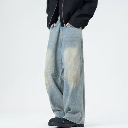 Men's Spring Washed Splatter Paint Straight Leg Jeans