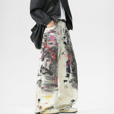 Men's Spring Graffiti Cargo Wide Leg Denim Jeans