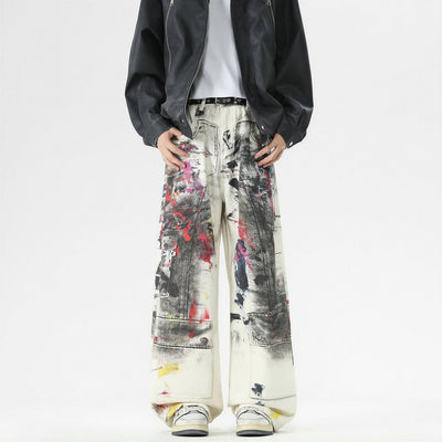 Men's Spring Graffiti Cargo Wide Leg Denim Jeans