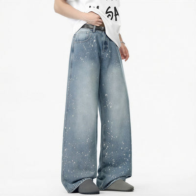 Men's Light Blue Splatter Dot Wide Leg Denim Jeans