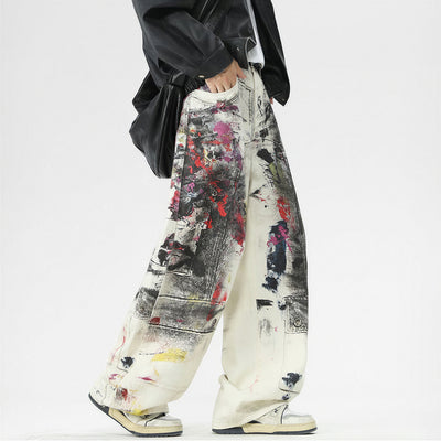 Men's Spring Graffiti Cargo Wide Leg Denim Jeans