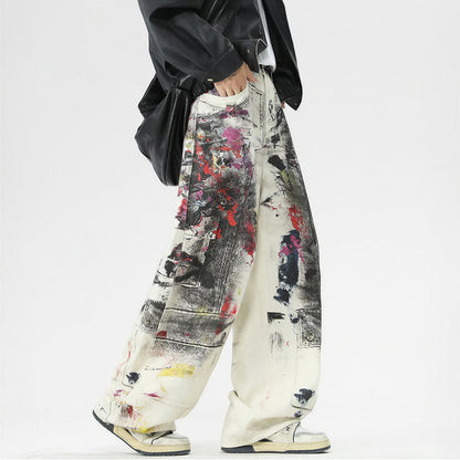 Men's Spring Graffiti Cargo Wide Leg Denim Jeans