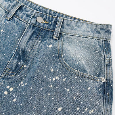 Men's Light Blue Splatter Dot Wide Leg Denim Jeans