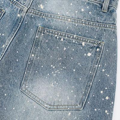 Men's Light Blue Splatter Dot Wide Leg Denim Jeans