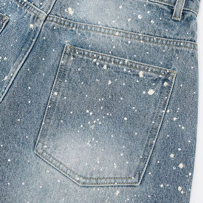 Men's Light Blue Splatter Dot Wide Leg Denim Jeans