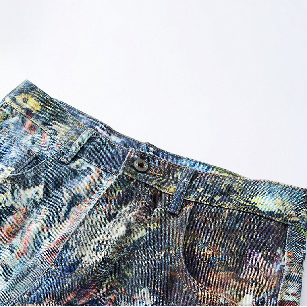 Men's Spring Oil Painting Print Wide Leg Denim Jeans