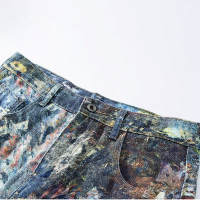 Men's Spring Oil Painting Print Wide Leg Denim Jeans