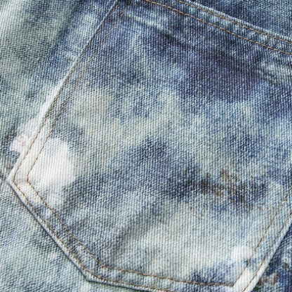 Men's Spring Heavily Washed Splatter Wide Leg Denim Jeans