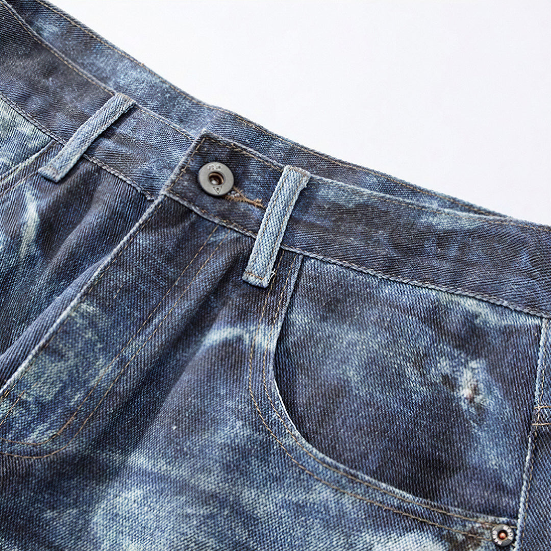 Men's Spring Heavily Washed Splatter Wide Leg Denim Jeans