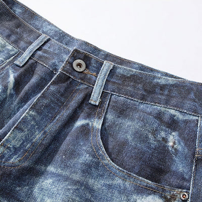 Men's Spring Heavily Washed Splatter Wide Leg Denim Jeans