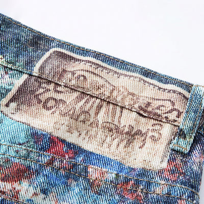 Men's Spring Oil Painting Print Wide Leg Denim Jeans