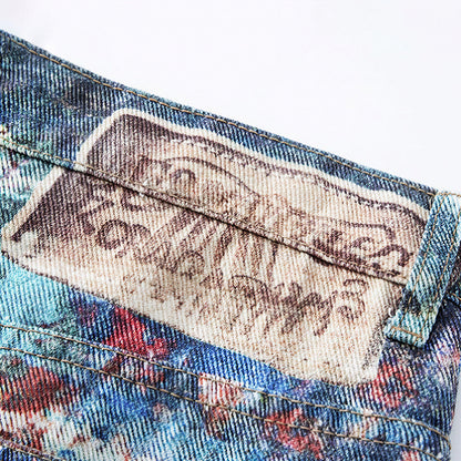 Men's Spring Oil Painting Print Wide Leg Denim Jeans