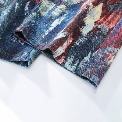 Men's Spring Oil Painting Print Wide Leg Denim Jeans
