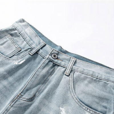 Men's Spring Washed Splatter Ripped Wide Leg Jeans