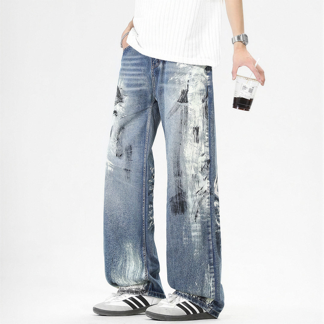 Men's Spring Art Brushstroke Wide Leg Denim Jeans