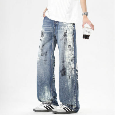 Men's Spring Art Brushstroke Wide Leg Denim Jeans