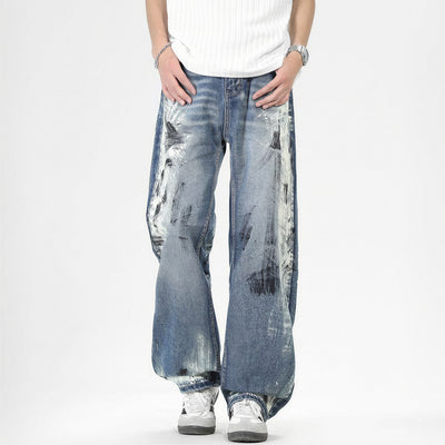 Men's Spring Art Brushstroke Wide Leg Denim Jeans