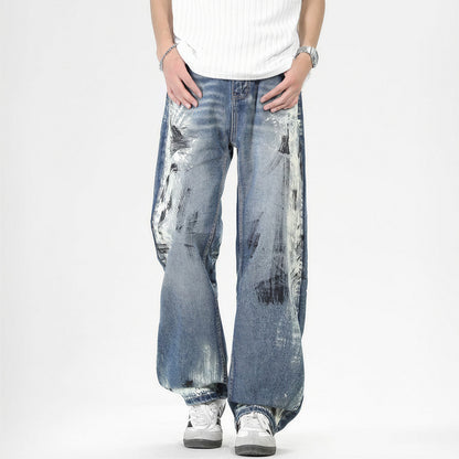 Men's Spring Art Brushstroke Wide Leg Denim Jeans