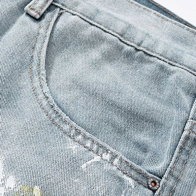 Men's Spring Washed Splatter Ripped Wide Leg Jeans