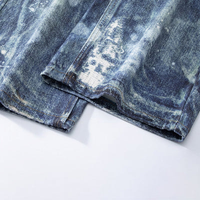Men's Spring Heavily Washed Splatter Wide Leg Denim Jeans