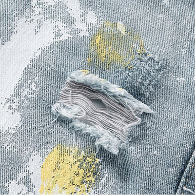 Men's Spring Washed Splatter Ripped Wide Leg Jeans