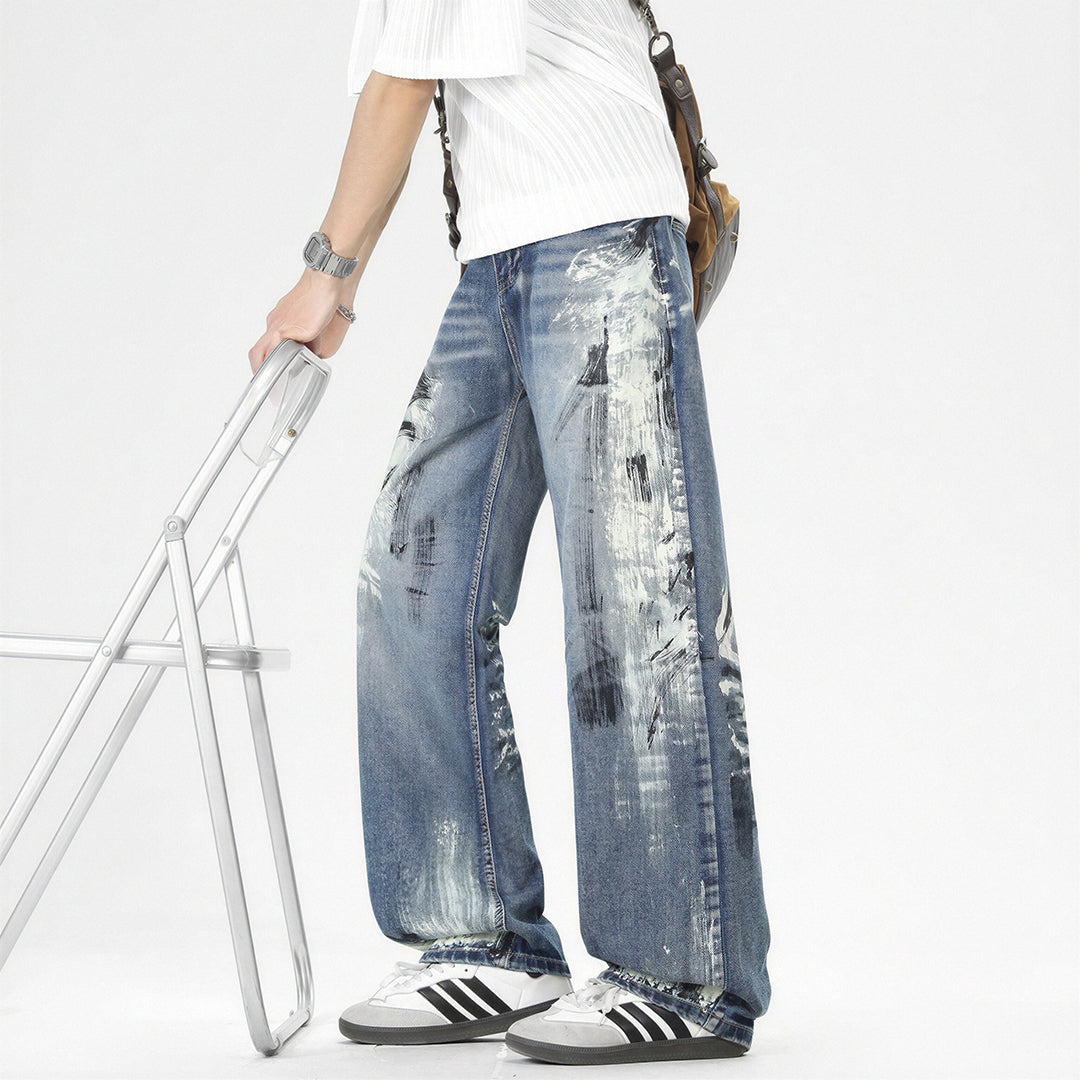 Men's Spring Art Brushstroke Wide Leg Denim Jeans