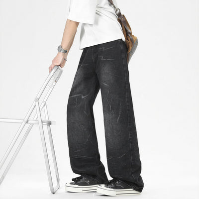 Men's Spring Lightning Washed Wide Leg Denim Jeans