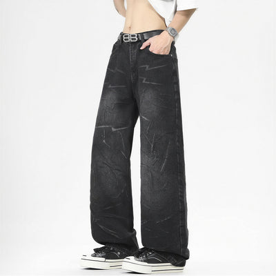 Men's Spring Lightning Washed Wide Leg Denim Jeans