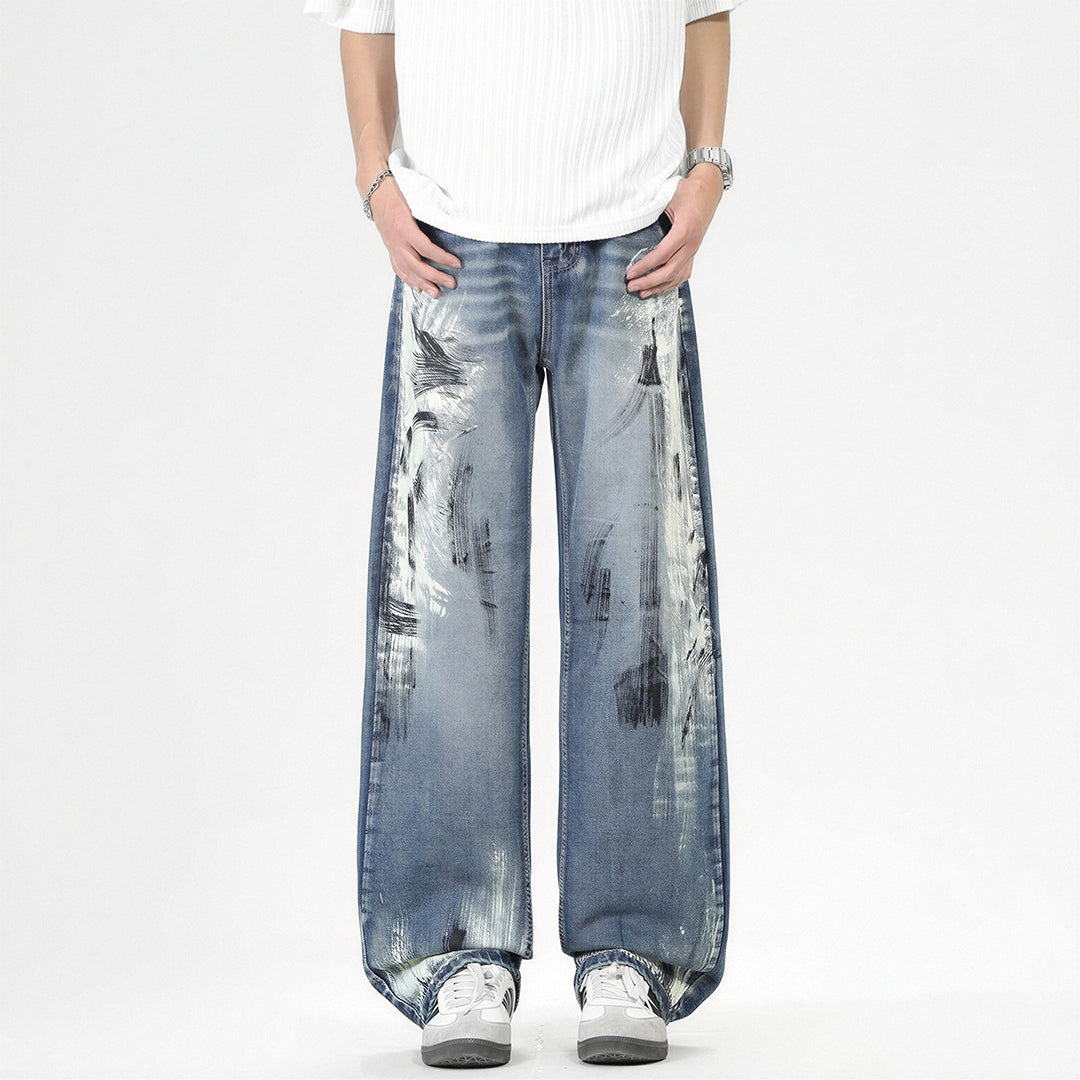 Men's Spring Art Brushstroke Wide Leg Denim Jeans