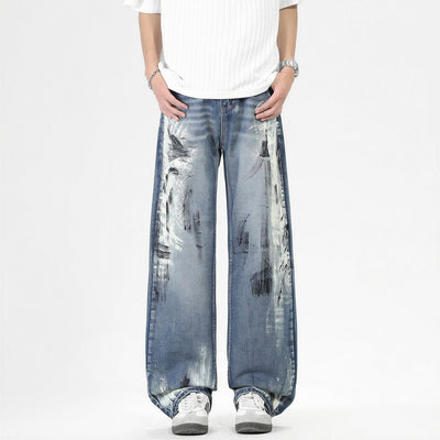 Men's Spring Art Brushstroke Wide Leg Denim Jeans