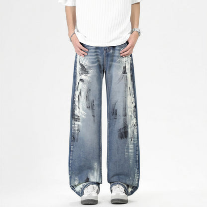 Men's Spring Art Brushstroke Wide Leg Denim Jeans