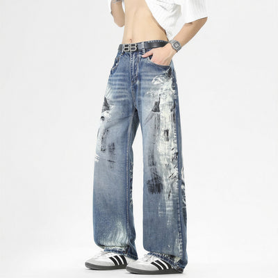Men's Spring Art Brushstroke Wide Leg Denim Jeans