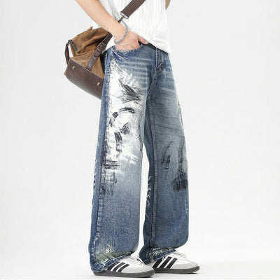 Men's Spring Art Brushstroke Wide Leg Denim Jeans