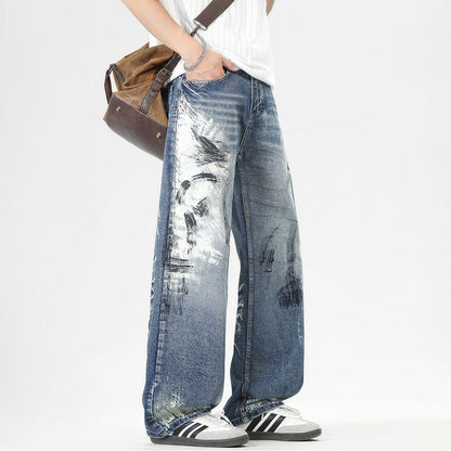 Men's Spring Art Brushstroke Wide Leg Denim Jeans