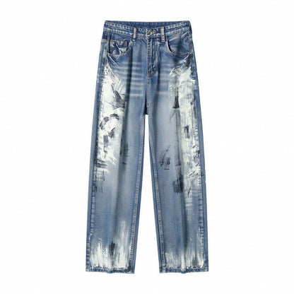 Men's Spring Art Brushstroke Wide Leg Denim Jeans