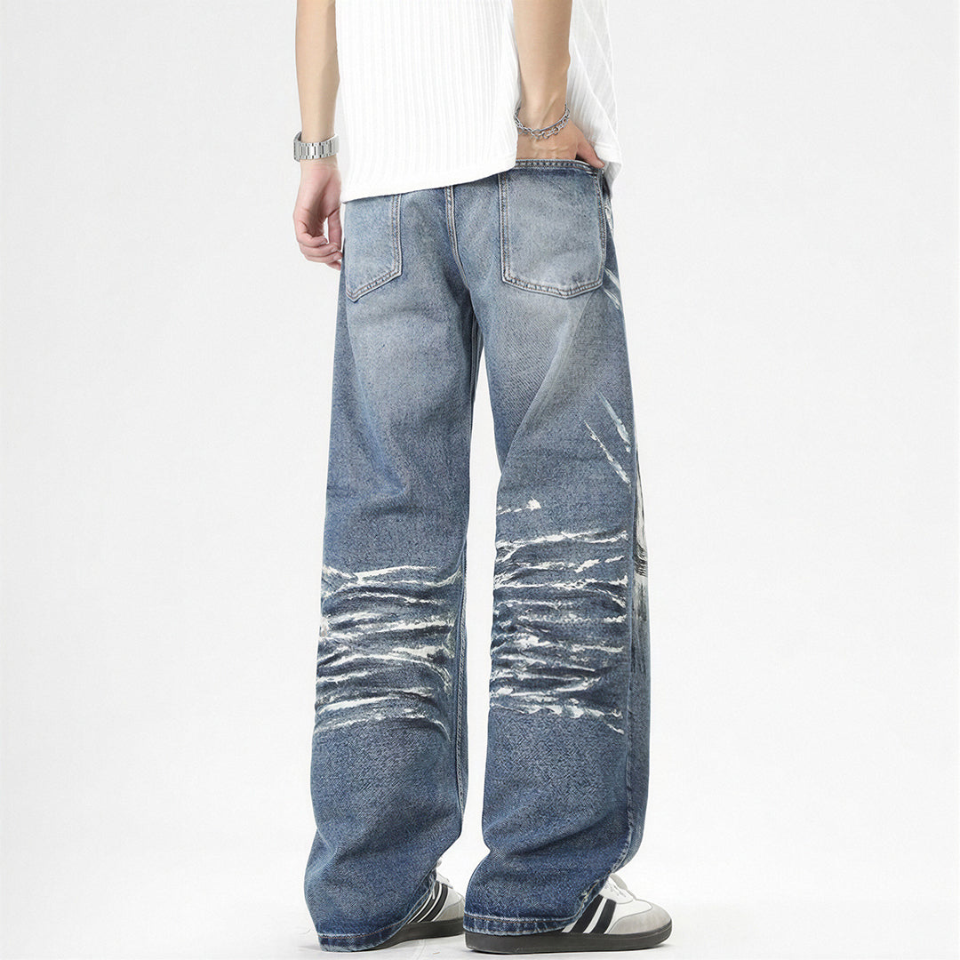 Men's Spring Art Brushstroke Wide Leg Denim Jeans