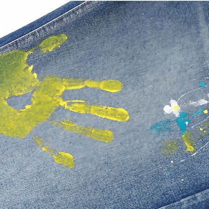 Men's Spring Two-Tone Palm Graffiti Wide Leg Denim Jeans