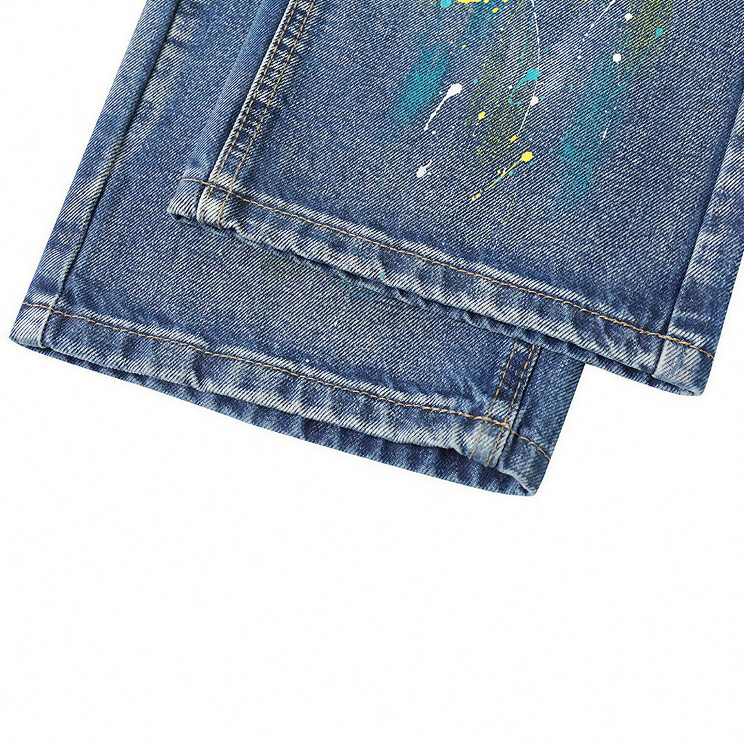 Men's Spring Two-Tone Palm Graffiti Wide Leg Denim Jeans