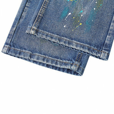 Men's Spring Two-Tone Palm Graffiti Wide Leg Denim Jeans