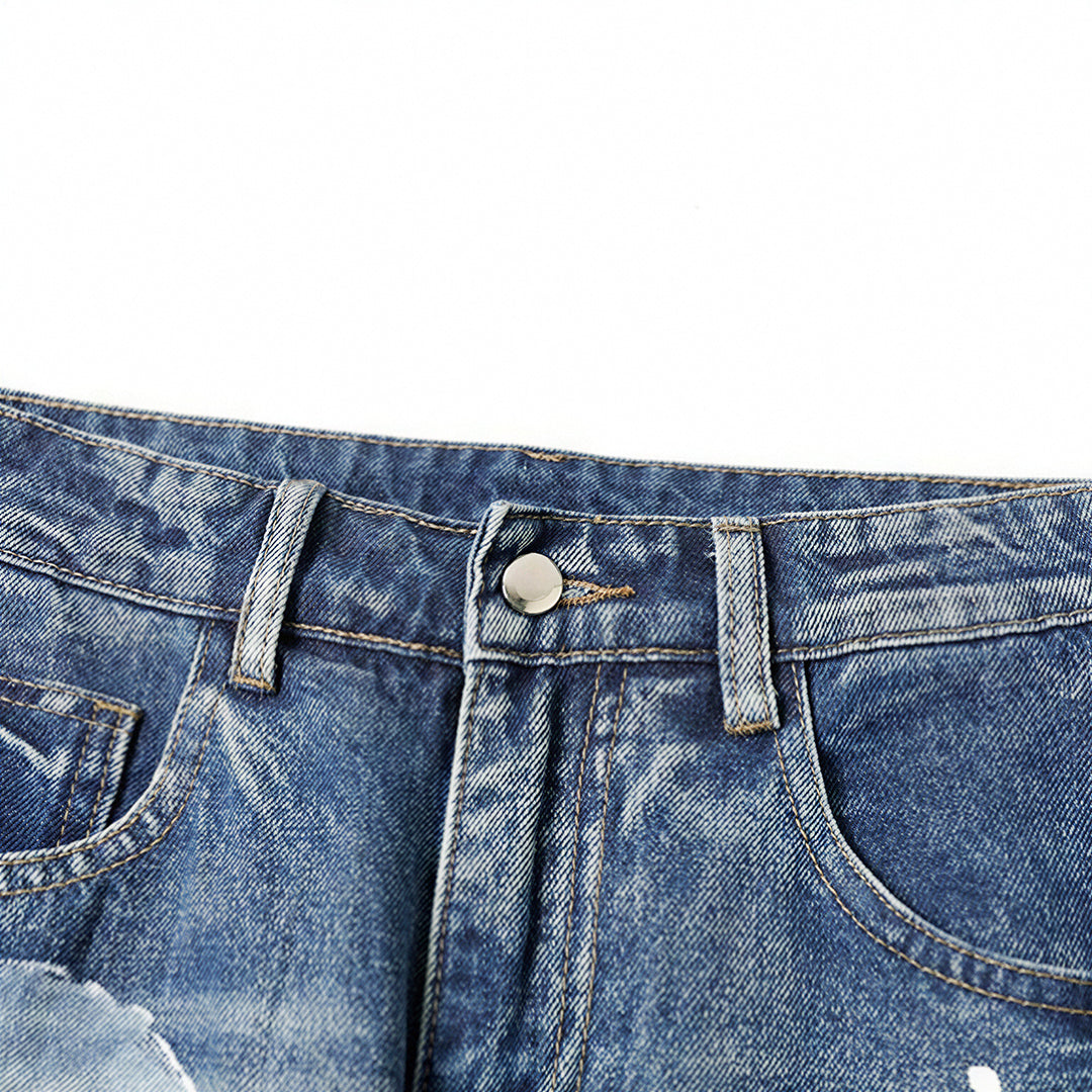 Men's Spring Two-Tone Palm Graffiti Wide Leg Denim Jeans
