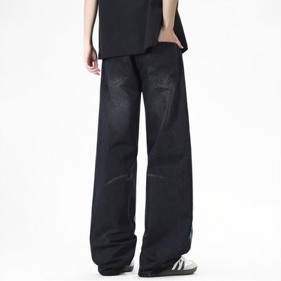 Men's Spring Two-Tone Fun Graffiti Wide Leg Denim Jeans
