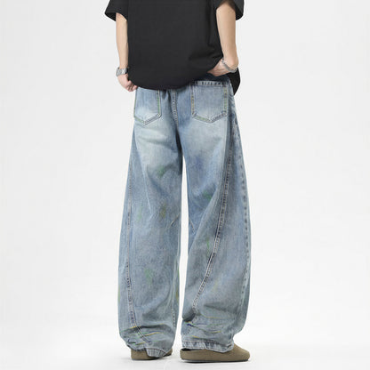 Men's Spring Graffiti Barrel Baggy Wide Leg Denim Jeans